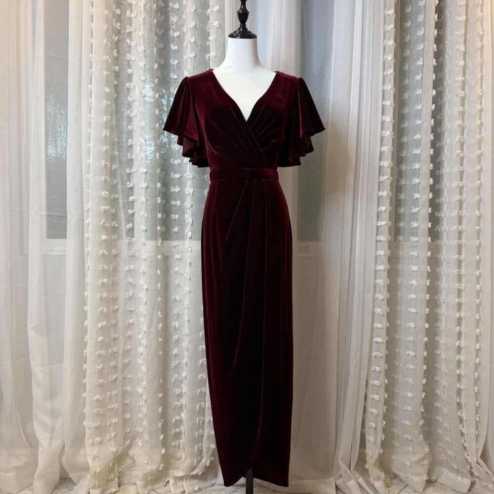 BHLDN Velvet Burgundy Formal Dress